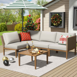 4-Seater Wicker Sectional Outdoor sofa With Metal Table